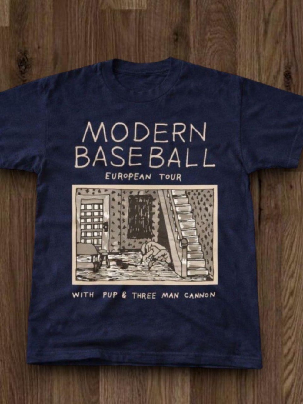 Gildan Navy Modern Baseball European Tour Graphic Tee